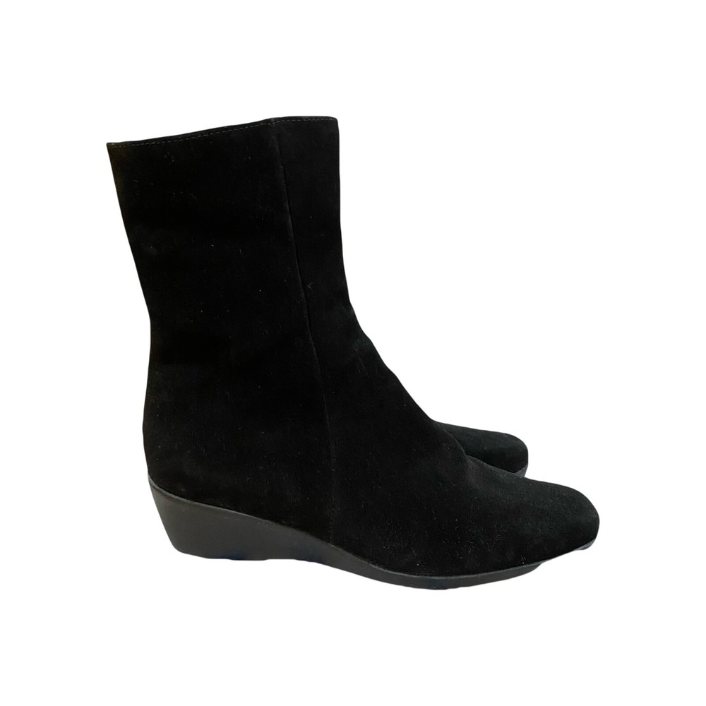 La Canadienne Black Suede Wedge Ankle Boots 8 Glam Chic Designer Futuristic